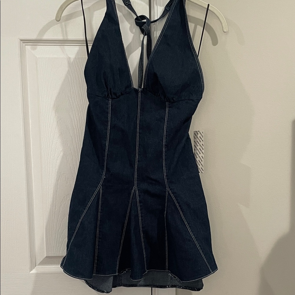 Urban Outfitters Indigo Dark Blue Denim Halter Mini Dress- NWT Size Medium